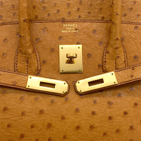 HERMES BIRKIN 35 CHESTNUT OSTRICH HAND BAG 1995 CIRCLE Y GOLD HARDWARE 90326205