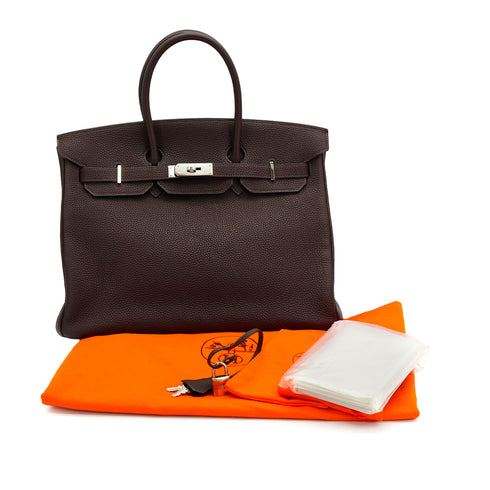 HERMES BIRKIN 35 CHOCOLAT TOGO HAND BAG 2005 SQUARE I PALLADIUM HARDWARE 90342563