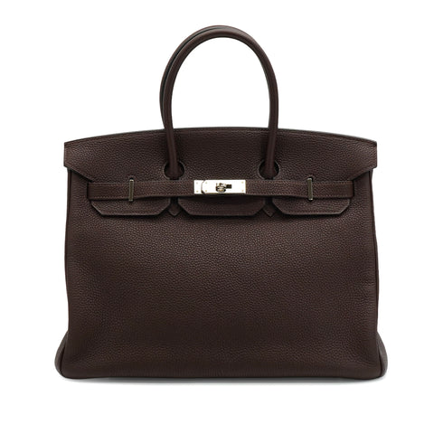 HERMES BIRKIN 35 CHOCOLAT TOGO HAND BAG 2005 SQUARE I PALLADIUM HARDWARE 90342563