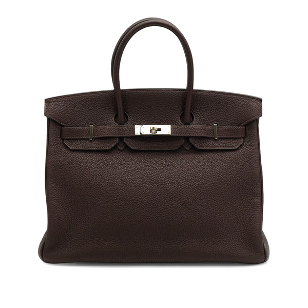 HERMES BIRKIN 35 CHOCOLAT TOGO HAND BAG 2005 SQUARE I PALLADIUM HARDWARE 90342563