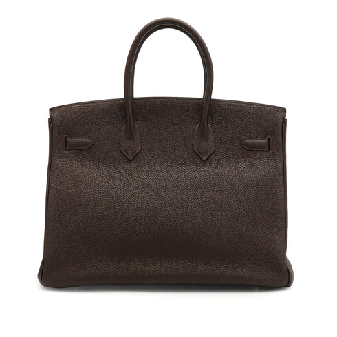 HERMES BIRKIN 35 CHOCOLAT TOGO HAND BAG 2005 SQUARE I PALLADIUM HARDWARE 90342563