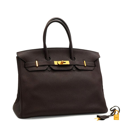 HERMES BIRKIN 35 CHOCOLAT TOGO HAND BAG 2007 SQUARE K GOLD HARDWARE 90341428