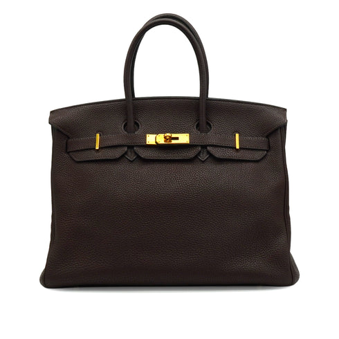 HERMES BIRKIN 35 CHOCOLAT TOGO HAND BAG 2007 SQUARE K GOLD HARDWARE 90341428