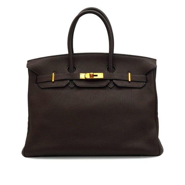 HERMES BIRKIN 35 CHOCOLAT TOGO HAND BAG 2007 SQUARE K GOLD HARDWARE 90341428