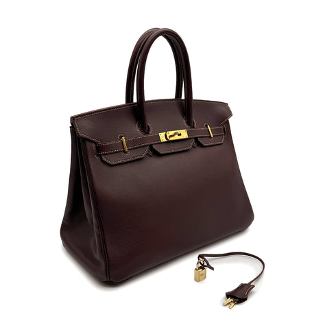 HERMES BIRKIN 35 CHOCOLAT VEAU GULLIVER HAND BAG 1998 SQUARE B GOLD HARDWARE 90317719