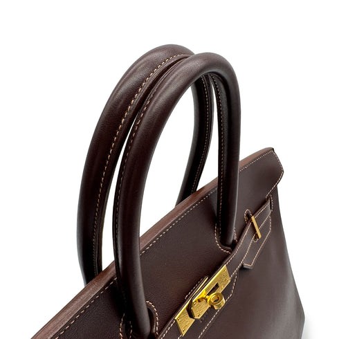 HERMES BIRKIN 35 CHOCOLAT VEAU GULLIVER HAND BAG 1998 SQUARE B GOLD HARDWARE 90317719
