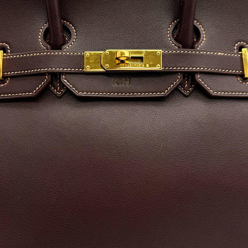 HERMES BIRKIN 35 CHOCOLAT VEAU GULLIVER HAND BAG 1998 SQUARE B GOLD HARDWARE 90317719