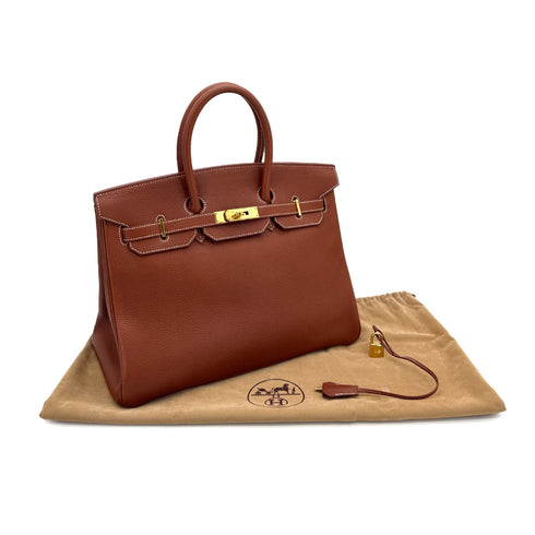 HERMES BIRKIN 35 COGNAC FJORD HAND BAG 2000 SQUARE D GOLD HARDWARE 90314442
