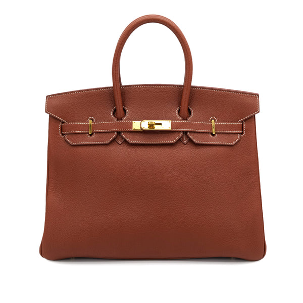 HERMES BIRKIN 35 COGNAC FJORD HAND BAG 2000 SQUARE D GOLD HARDWARE 90314442