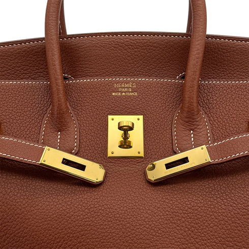 HERMES BIRKIN 35 COGNAC FJORD HAND BAG 2000 SQUARE D GOLD HARDWARE 90314442