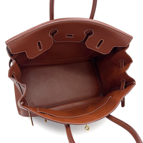 HERMES BIRKIN 35 COGNAC FJORD HAND BAG 2000 SQUARE D GOLD HARDWARE 90314442