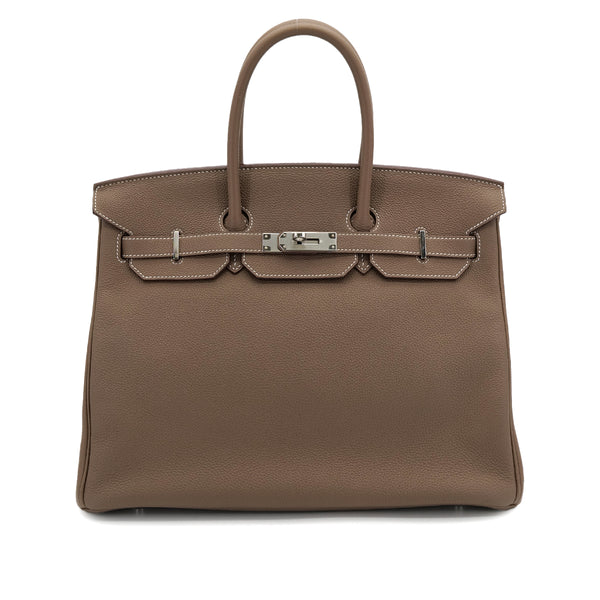 HERMES BIRKIN 35 ETOUPE TOGO HAND BAG 2014 SQUARE R PALLADIUM HARDWARE 90314375
