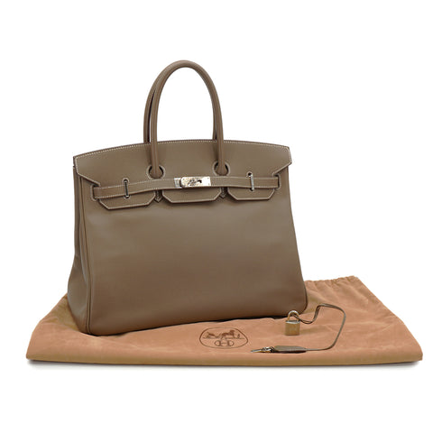 HERMES BIRKIN 35 ETOUPE VEAU EPSOM HAND BAG 2009 SQUARE M PALLADIUM HARDWARE 90331864
