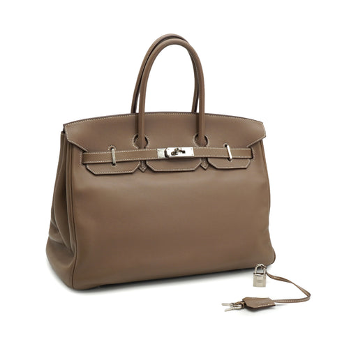 HERMES BIRKIN 35 ETOUPE VEAU GULLIVER HAND BAG 2007 SQUARE K PALLADIUM HARDWARE 90319921