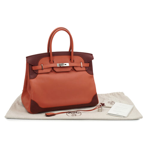 HERMES BIRKIN 35 GHILLIES ROSY ROUGE H VEAU SWIFT HAND BAG 2012 SQUARE P PALLADIUM HARDWARE 90335721