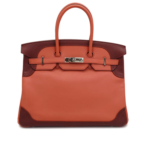 HERMES BIRKIN 35 GHILLIES ROSY ROUGE H VEAU SWIFT HAND BAG 2012 SQUARE P PALLADIUM HARDWARE 90335721