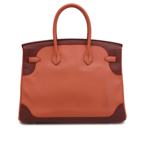 HERMES BIRKIN 35 GHILLIES ROSY ROUGE H VEAU SWIFT HAND BAG 2012 SQUARE P PALLADIUM HARDWARE 90335721