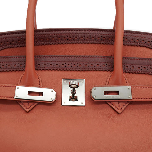 HERMES BIRKIN 35 GHILLIES ROSY ROUGE H VEAU SWIFT HAND BAG 2012 SQUARE P PALLADIUM HARDWARE 90335721