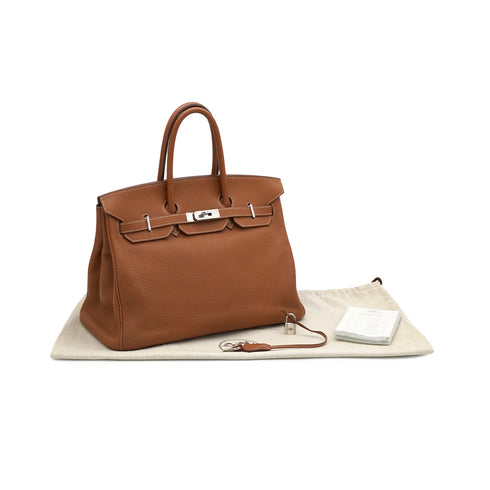HERMES BIRKIN 35 GOLD TAURILLON CLEMENCE HAND BAG 2005 SQUARE I PALLADIUM HARDWARE 90340910
