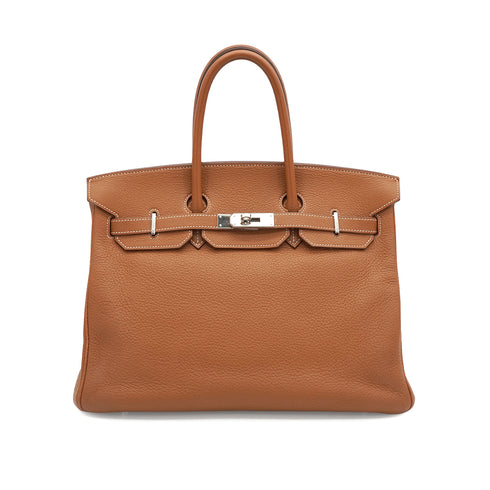 HERMES BIRKIN 35 GOLD TAURILLON CLEMENCE HAND BAG 2005 SQUARE I PALLADIUM HARDWARE 90340910