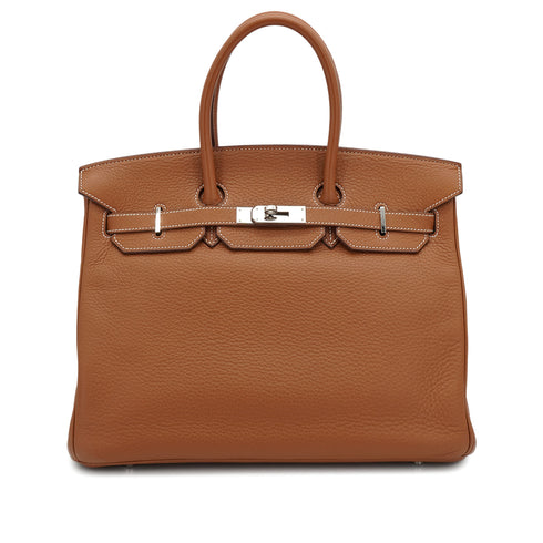 HERMES BIRKIN 35 GOLD TAURILLON CLEMENCE HAND BAG 2005 SQUARE I PALLADIUM HARDWARE 90334125