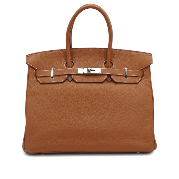HERMES BIRKIN 35 GOLD TAURILLON CLEMENCE HAND BAG 2005 SQUARE I PALLADIUM HARDWARE 90334125