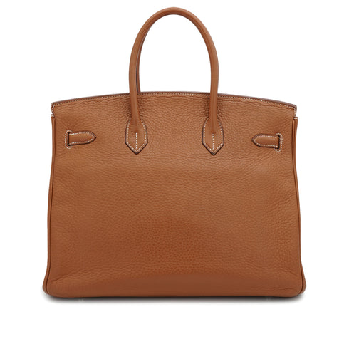 HERMES BIRKIN 35 GOLD TAURILLON CLEMENCE HAND BAG 2005 SQUARE I PALLADIUM HARDWARE 90334125
