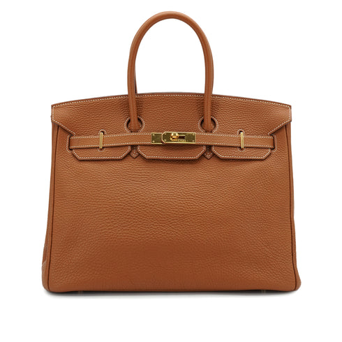 HERMES BIRKIN 35 GOLD TOGO HAND BAG 2004 SQUARE H GOLD HARDWARE 90338876