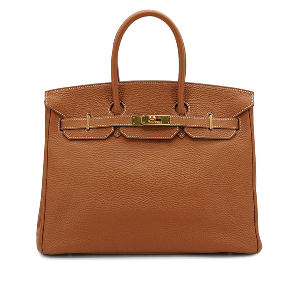 HERMES BIRKIN 35 GOLD TOGO HAND BAG 2004 SQUARE H GOLD HARDWARE 90338876