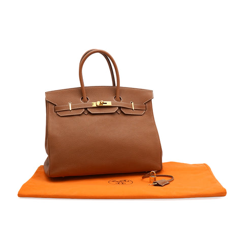 HERMES BIRKIN 35 GOLD TOGO HAND BAG 2004 SQUARE H GOLD HARDWARE 90343930