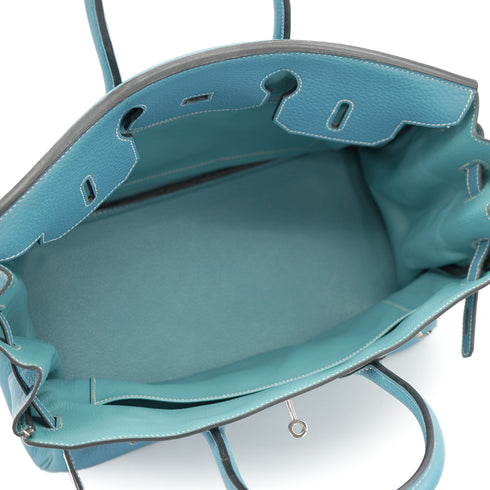 HERMES BIRKIN 35 BLUE JEAN TOGO HAND BAG 2005 SQUARE I PALLADIUM HARDWARE 90330698