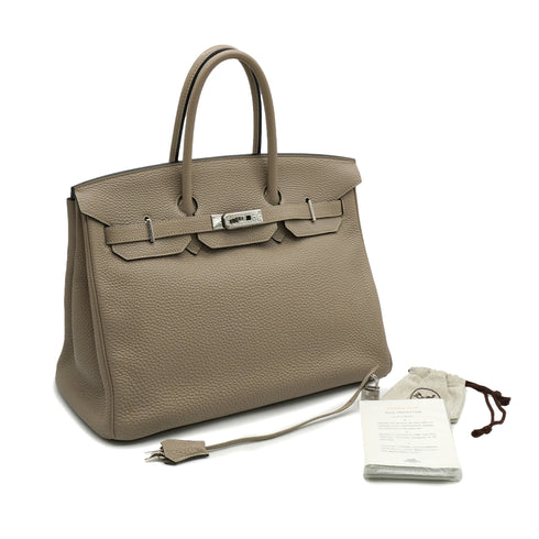 HERMES BIRKIN 35 GRIS TOURTERELLE TOGO HAND BAG 2009 SQUARE M PALLADIUM HARDWARE 90334516