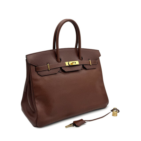 HERMES BIRKIN 35 MARRON FONCE ARDENNES HAND BAG 1999 SQUARE C GOLD HARDWARE 90321161
