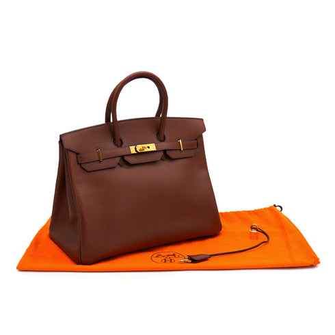HERMES BIRKIN 35 MARRON FONCE ARDENNES HAND BAG 2003 SQUARE G GOLD HARDWARE 90326744