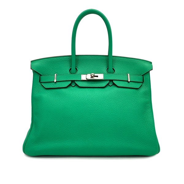 HERMES BIRKIN 35 MENTHE TAURILLON CLEMENCE HAND BAG 2012 SQUARE P PALLADIUM HARDWARE 90324743
