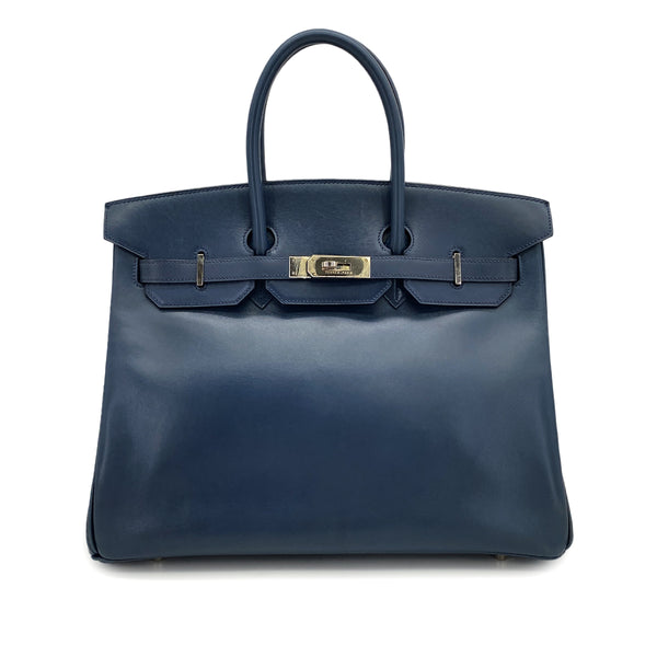 HERMES BIRKIN 35 NAVY BOX CALF HAND BAG 2001 SQUARE E PALLADIUM HARDWARE 90324143