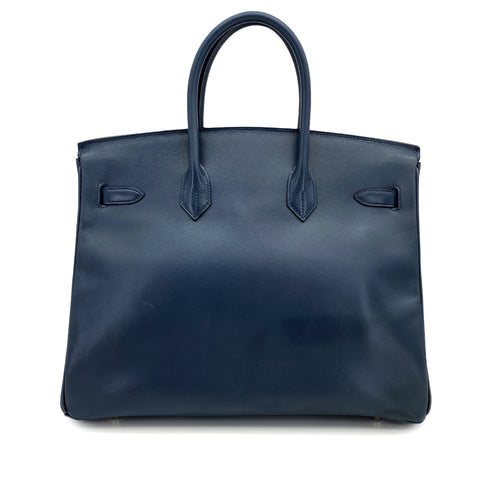 HERMES BIRKIN 35 NAVY BOX CALF HAND BAG 2001 SQUARE E PALLADIUM HARDWARE 90324143