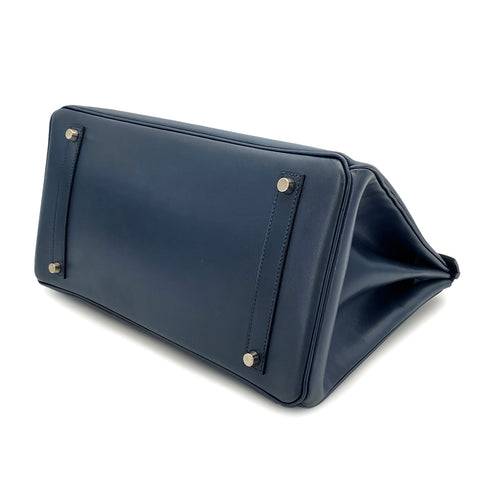 HERMES BIRKIN 35 NAVY BOX CALF HAND BAG 2001 SQUARE E PALLADIUM HARDWARE 90324143