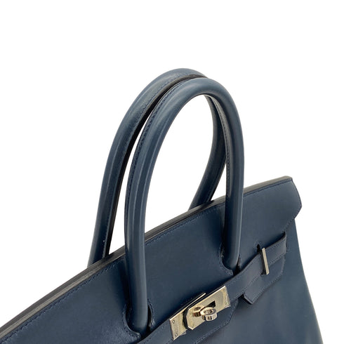 HERMES BIRKIN 35 NAVY BOX CALF HAND BAG 2001 SQUARE E PALLADIUM HARDWARE 90324143