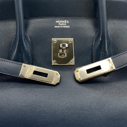 HERMES BIRKIN 35 NAVY BOX CALF HAND BAG 2001 SQUARE E PALLADIUM HARDWARE 90324143