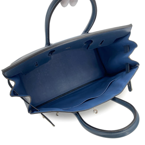 HERMES BIRKIN 35 NAVY BOX CALF HAND BAG 2001 SQUARE E PALLADIUM HARDWARE 90324143