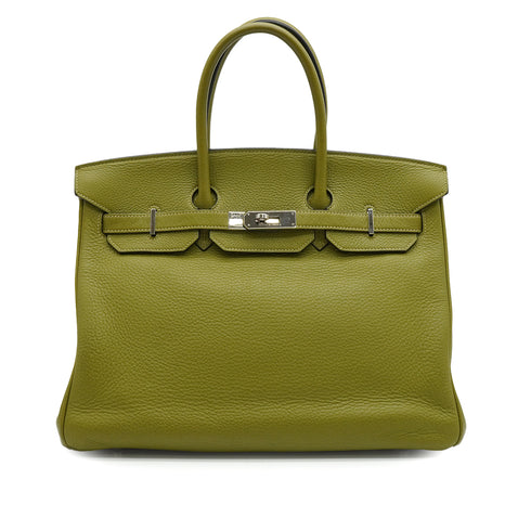 HERMES BIRKIN 35 PISTACHIO TOGO HAND BAG 2008 SQUARE L PALLADIUM HARDWARE 90340175