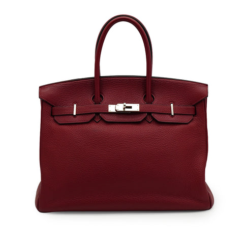 HERMES BIRKIN 35 ROUGE H TAURILLON CLEMENCE HAND BAG 2005 SQUARE I PALLADIUM HARDWARE 90342565