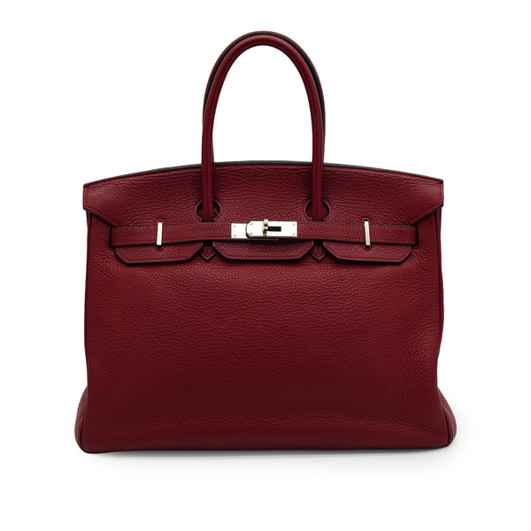 HERMES BIRKIN 35 ROUGE H TAURILLON CLEMENCE HAND BAG 2005 SQUARE I PALLADIUM HARDWARE 90342565