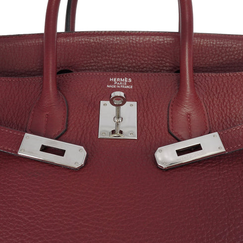 HERMES BIRKIN 35 ROUGE H TAURILLON CLEMENCE HAND BAG 2005 SQUARE I PALLADIUM HARDWARE 90342565