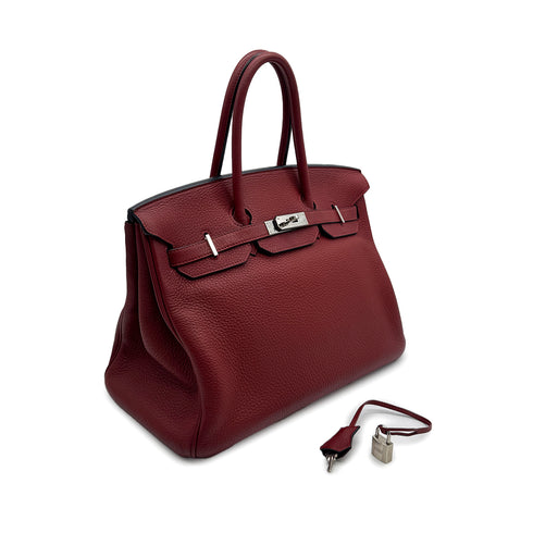 HERMES BIRKIN 35 ROUGE H TAURILLON CLEMENCE HAND BAG 2011 SQUARE O PALLADIUM HARDWARE 90317858