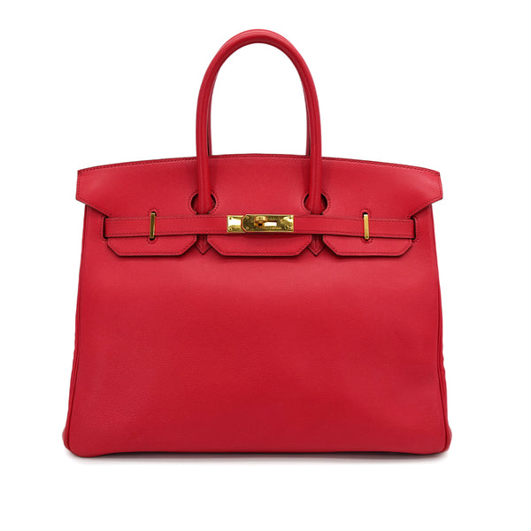 HERMES BIRKIN 35 ROUGE VIF VEAU GULLIVER HAND BAG 1995 CIRCLE Y GOLD HARDWARE 90318625