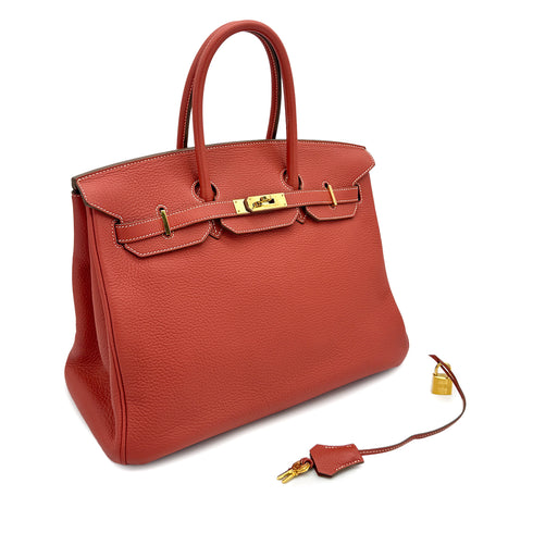 HERMES BIRKIN 35 SANGUINE TOGO HAND BAG 2011 SQUARE O GOLD HARDWARE 90314766