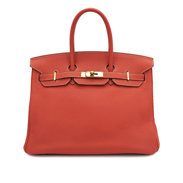 HERMES BIRKIN 35 SANGUINE TOGO HAND BAG 2011 SQUARE O GOLD HARDWARE 90314766
