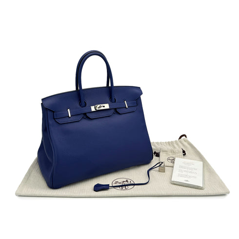 HERMES BIRKIN 35 SEA SURF AND FUN BLUE SAPHIR TAURILLON NOVILLO TOILE H HAND BAG 2018 C PALLADIUM HARDWARE 90313349